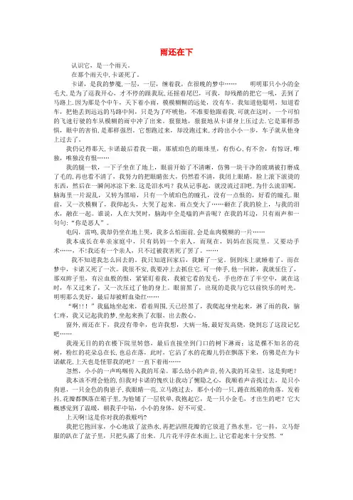 钦州市三小六年级语文(楚才杯)《雨还在下》获奖作文5