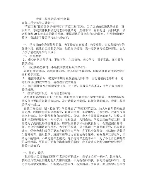 青蓝工程徒弟学习计划5篇