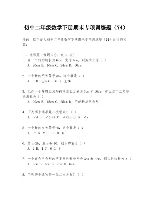 初中二年级数学下册期末专项训练题(74)