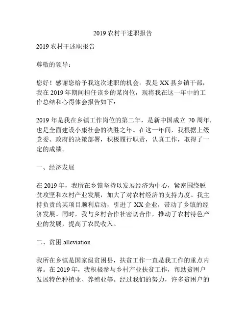 2019农村干述职报告