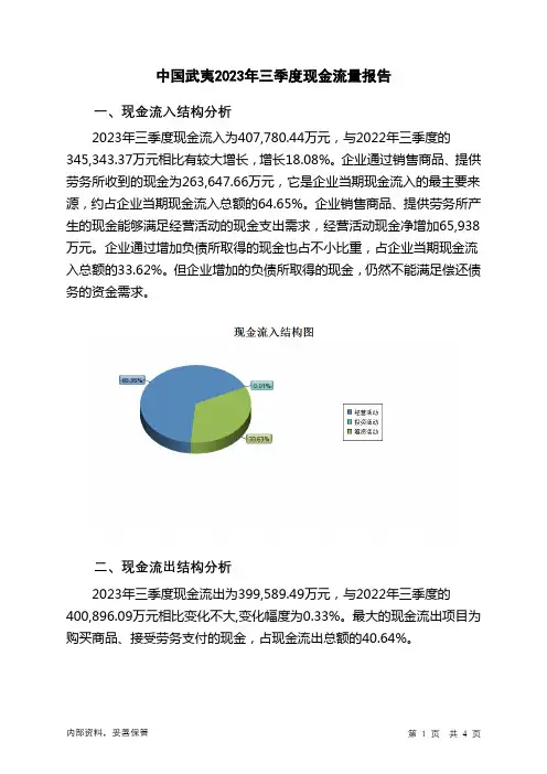 000797中国武夷2023年三季度现金流量报告