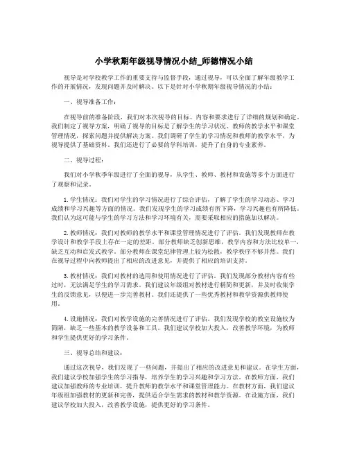小学秋期年级视导情况小结_师德情况小结