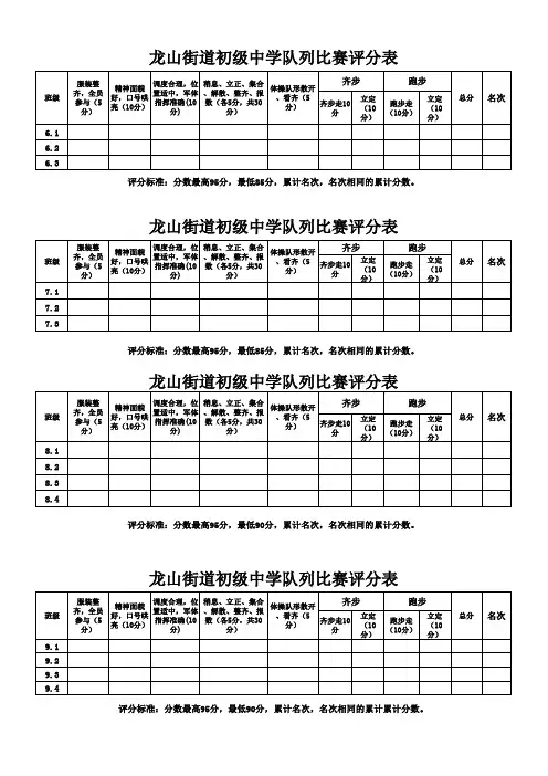 队列比赛评分表