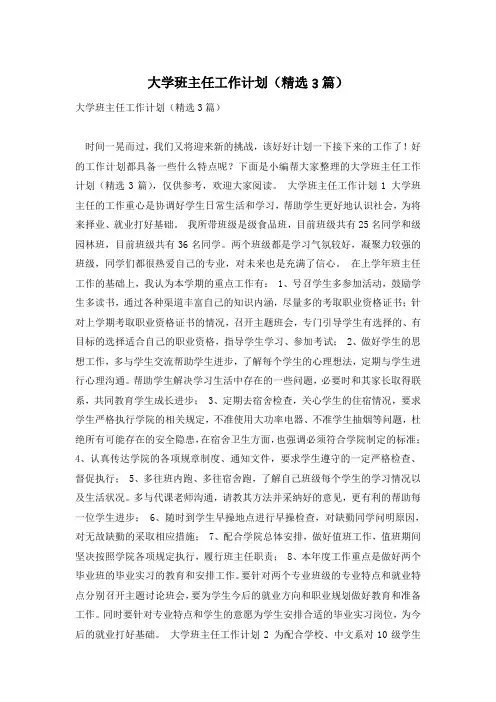 大学班主任工作计划(精选3篇)
