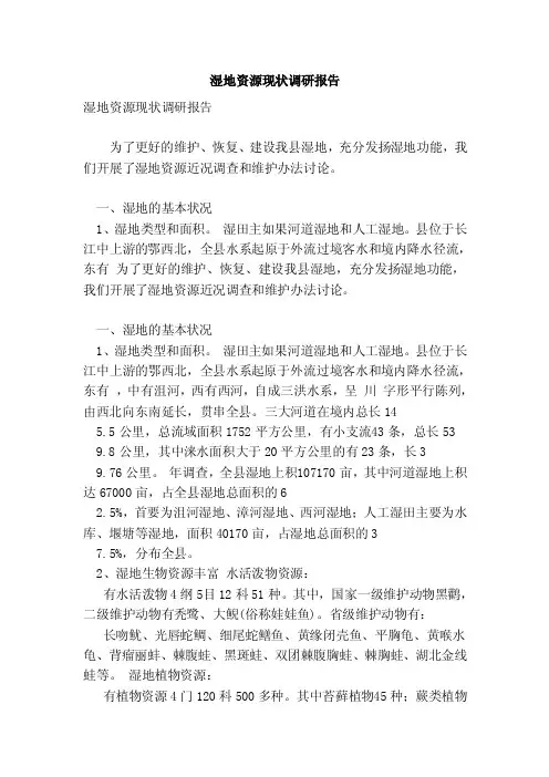 湿地资源现状调研报告（范本）