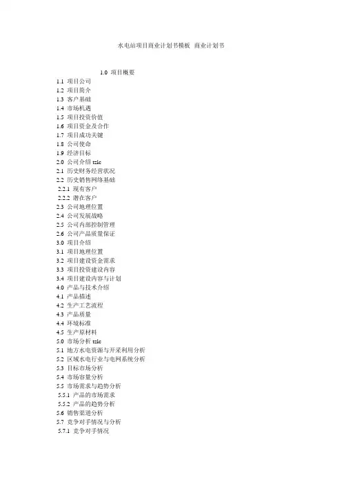 水电站项目商业计划书模板--商业计划书