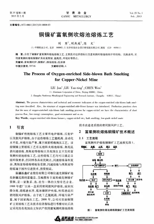 铜镍矿富氧侧吹熔池熔炼工艺