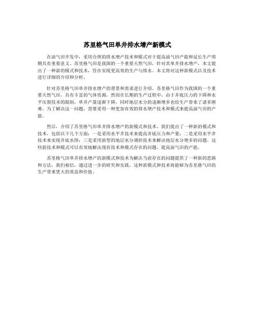 苏里格气田单井排水增产新模式