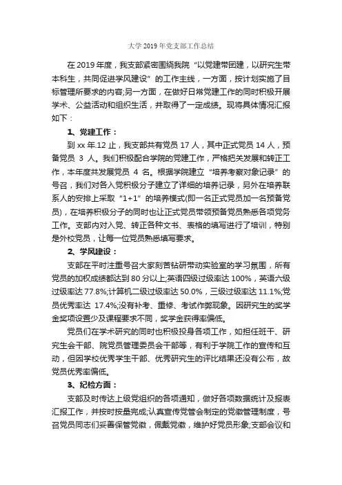 大学2019年党支部工作总结_党委党支部工作总结_