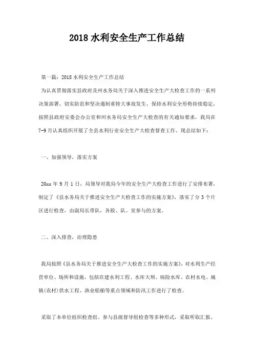 水利安全生产工作总结