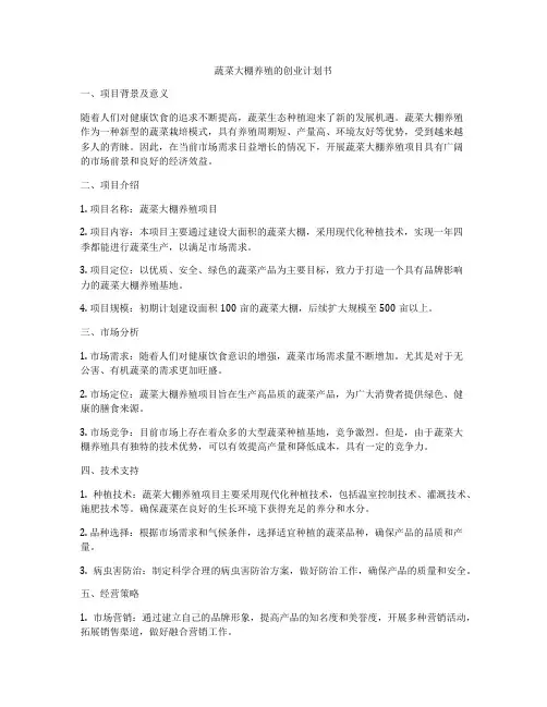 蔬菜大棚养殖的创业计划书