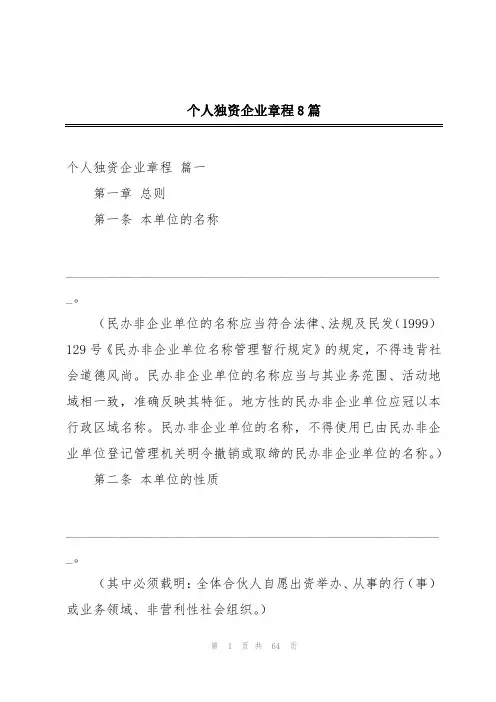 个人独资企业章程8篇