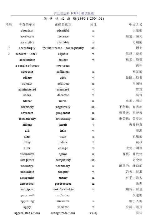【机经】TOEFL阅读词汇新题词对总结1995-2004
