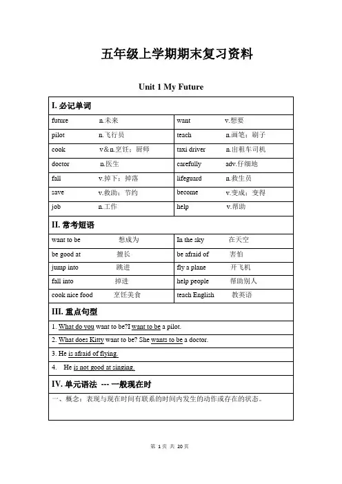 沪教牛津版(深圳用)五年级英语上册期末知识点复习资料