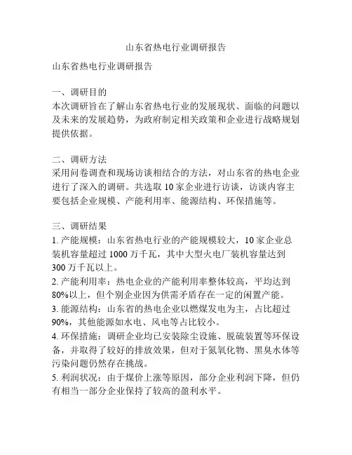 山东省热电行业调研报告