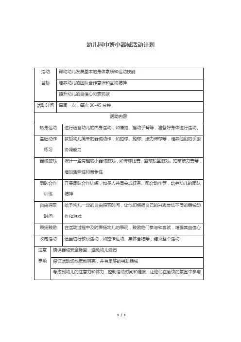 幼儿园中班小器械活动计划