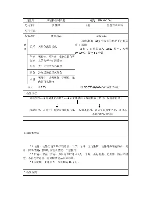 原辅料控制手册(模版)