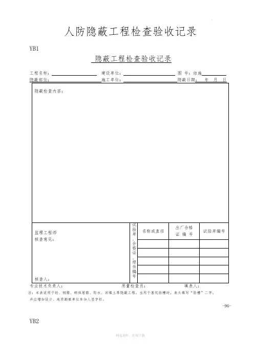 人防隐蔽工程检查验收记录