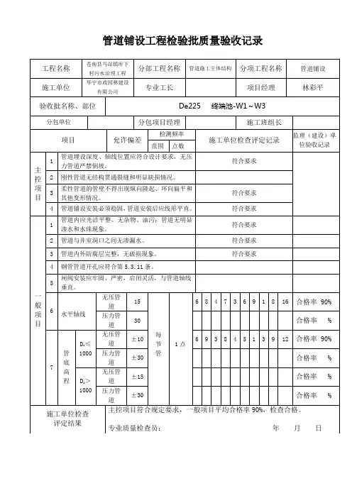 管道铺设工程检验批质量验收记录