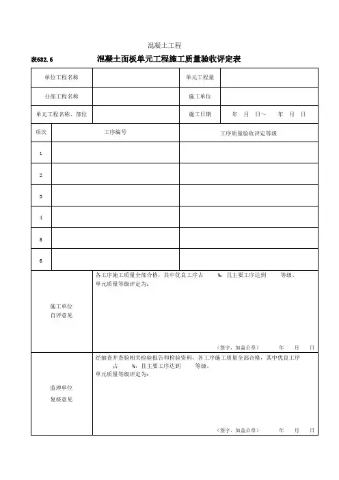 混凝土面板单元工程施工质量验收评定表