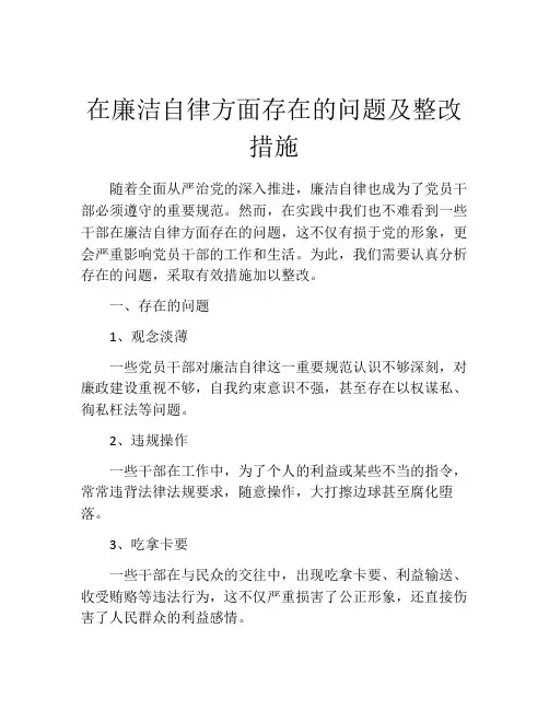 在廉洁自律方面存在的问题及整改措施