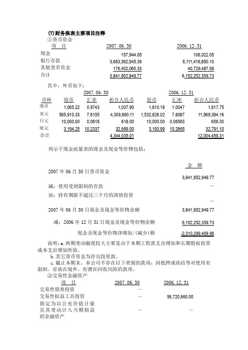 (财务管理)中期报告2-财务报表附注