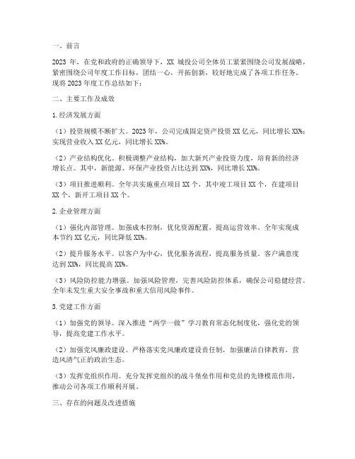 城投公司年度总结范文