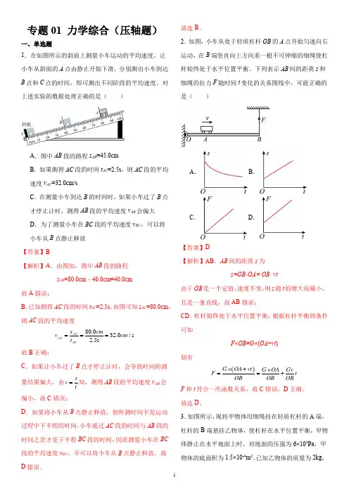 专题01 力学综合(压轴题)-解析版