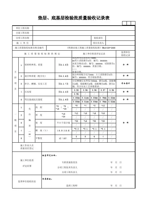 垫层、底基层检验批质量验收记录表