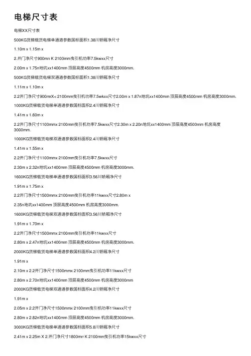 电梯尺寸表——精选推荐