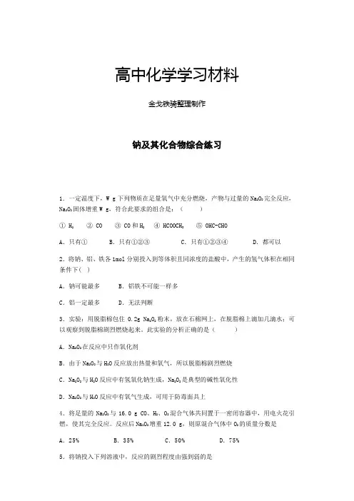 人教版高中化学必修一钠及其化合物综合练习