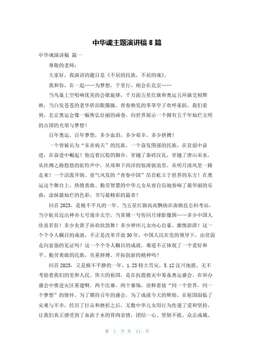 中华魂主题演讲稿8篇