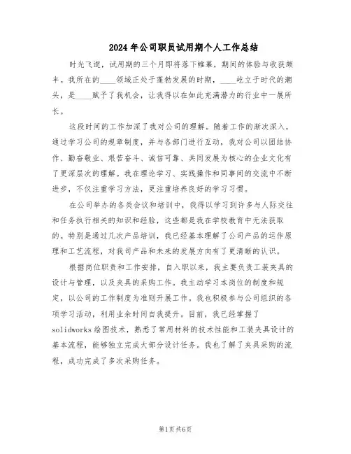 2024年公司职员试用期个人工作总结（3篇）