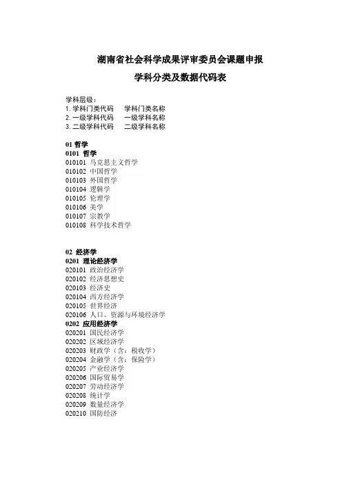 学科分类及数据代码表