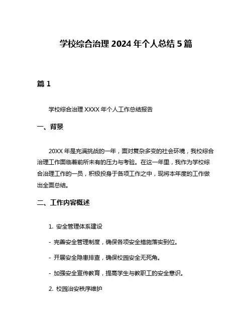 学校综合治理2024年个人总结5篇
