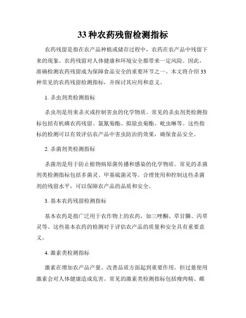 33种农药残留检测指标