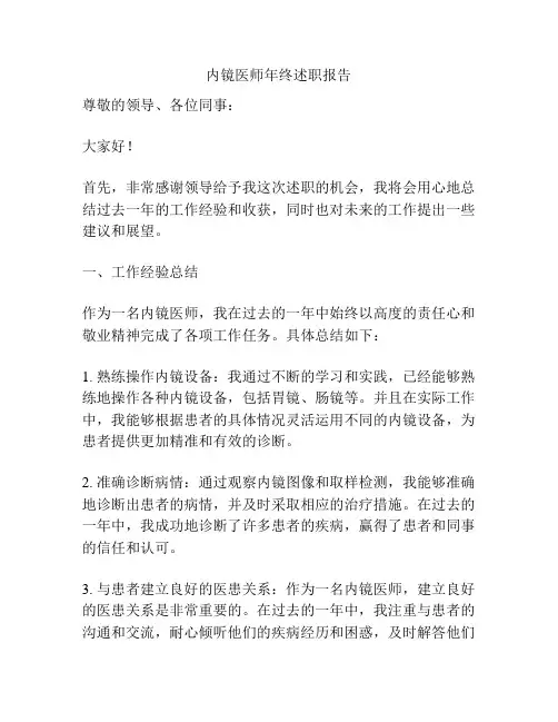 内镜医师年终述职报告