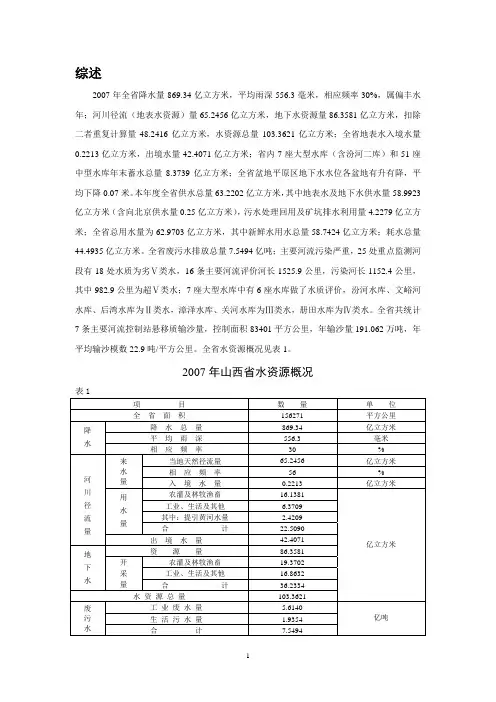 2007年山西省水资源公报