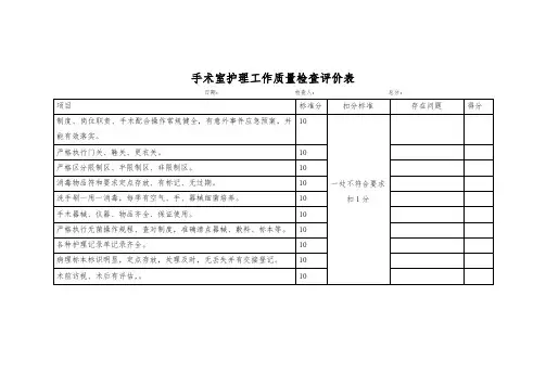 手术室护理工作质量检查评价表