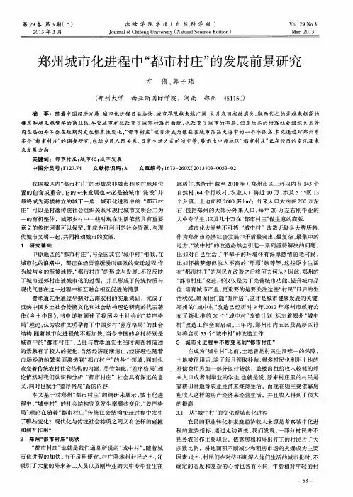 郑州城市化进程中“都市村庄”的发展前景研究