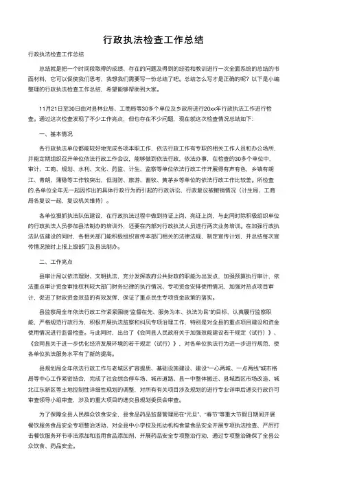 行政执法检查工作总结
