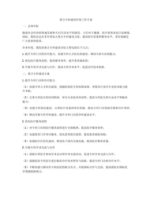 重点专科建设年度工作计划
