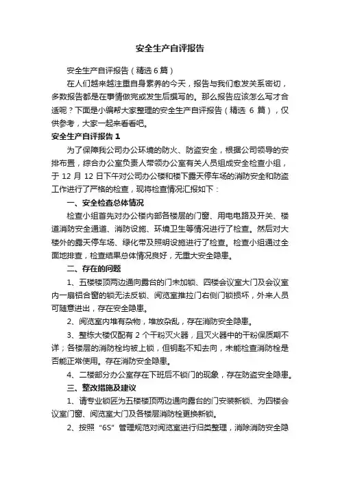 安全生产自评报告（精选6篇）