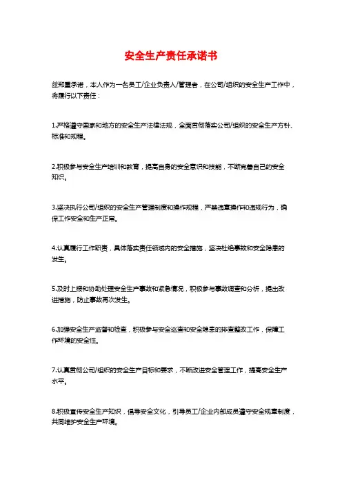 安全生产责任承诺书