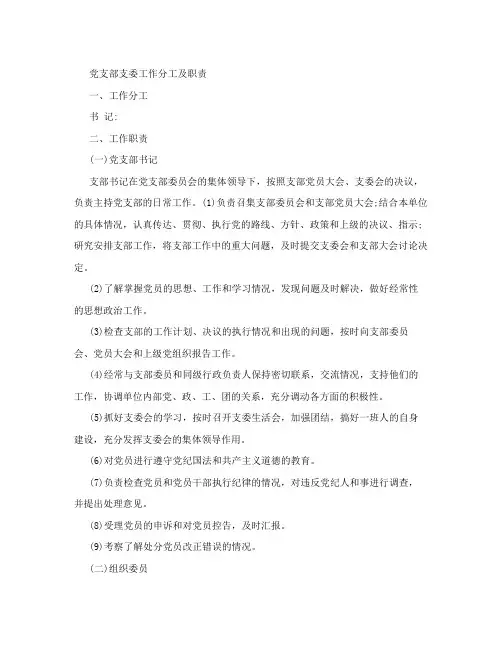 党支部支委工作分工及职责
