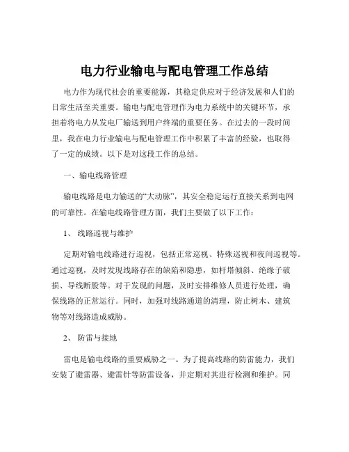 电力行业输电与配电管理工作总结