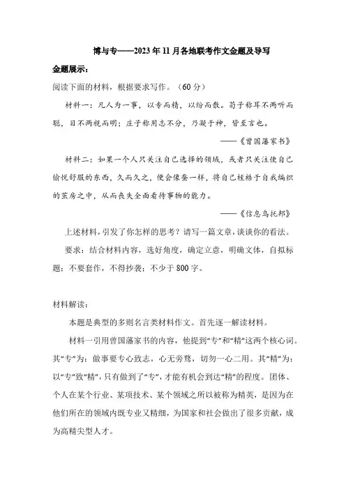2024届高考写作指导：博与专 
