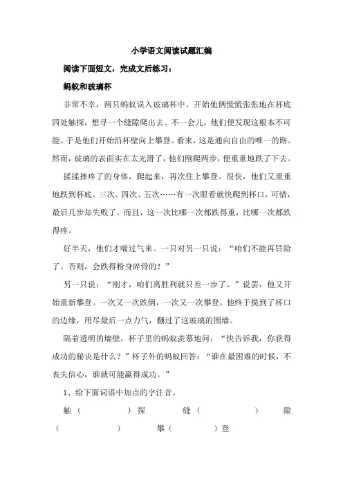 小学语文阅读试题汇编