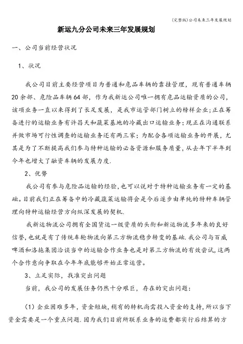 (完整版)公司未来三年发展规划