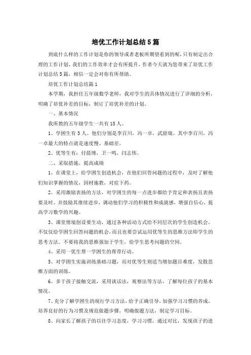 培优工作计划总结5篇